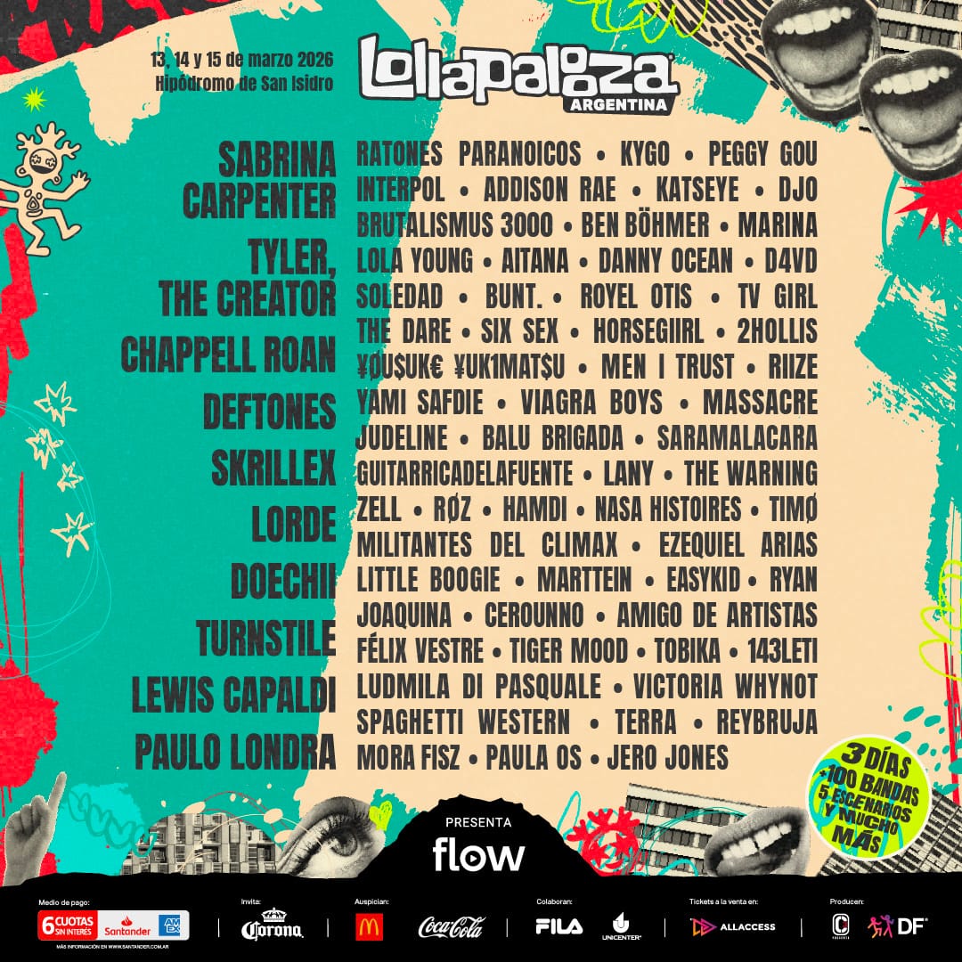 Lineup confirmado: Estos son los artistas que formarán parte de Lollapalooza Argentina 2026