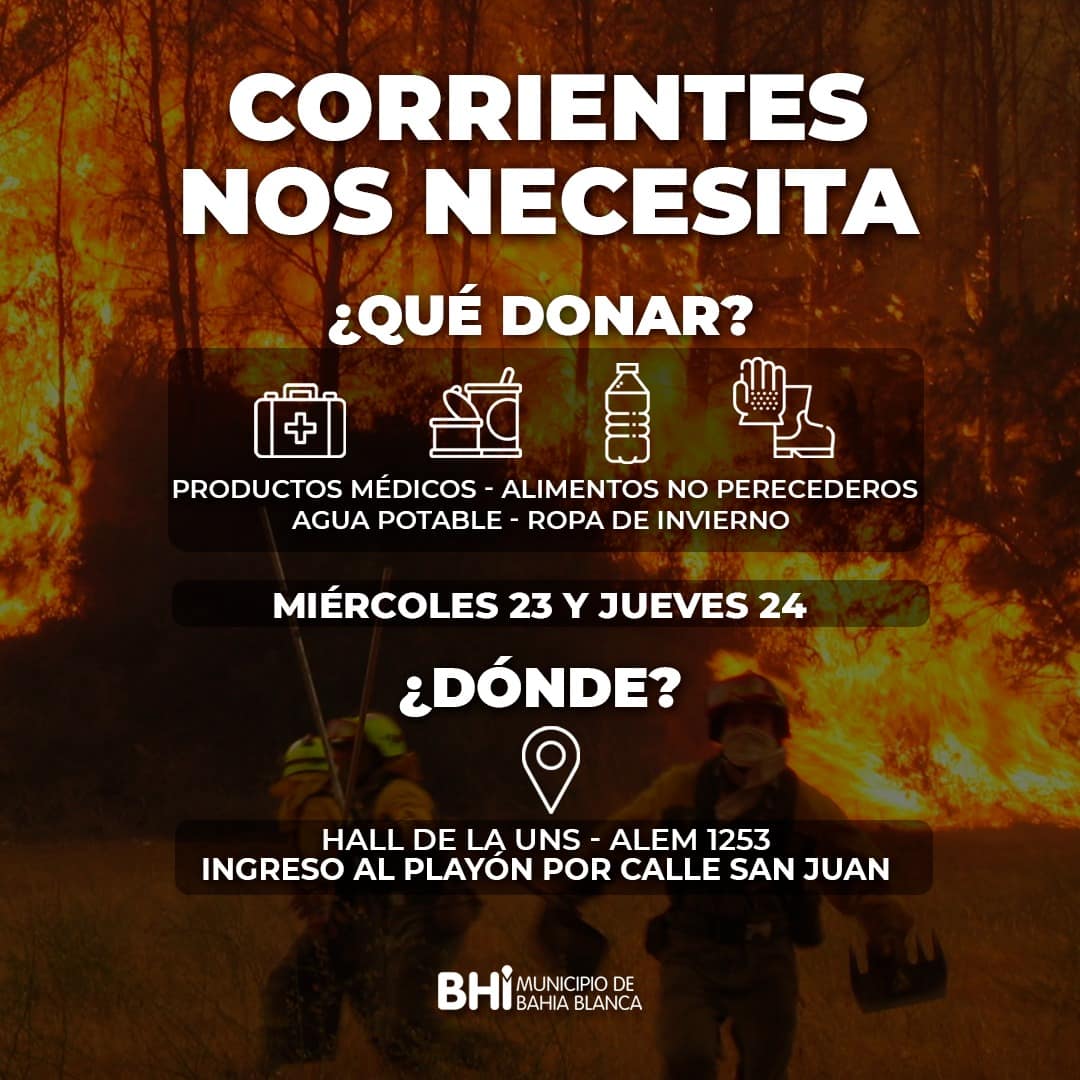 El Municipio y la UNS organizan una colecta por los incendios en Corrientes