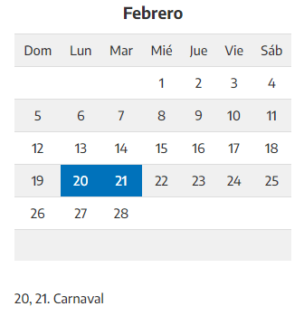 Prestación de servicios en feriados de carnaval