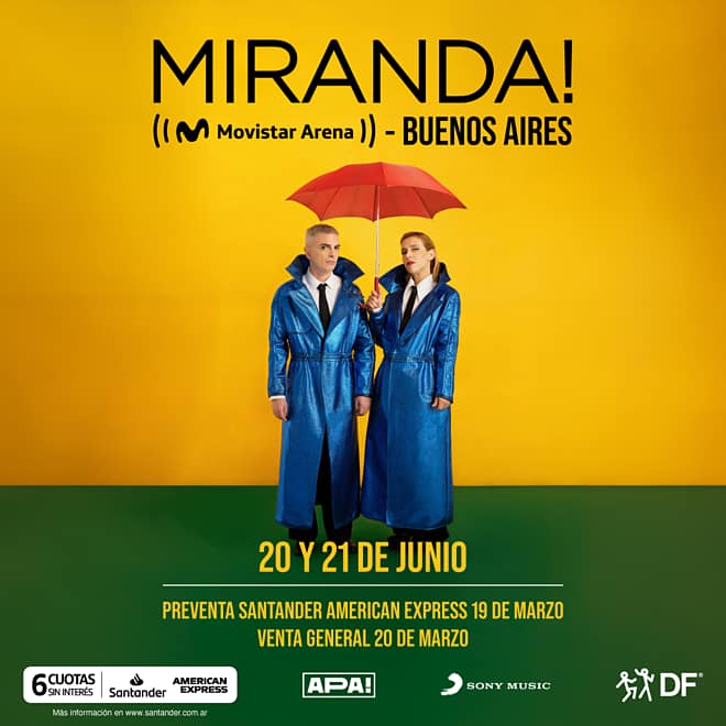 Miranda! anunció dos shows en el Movistar Arena de Buenos Aires