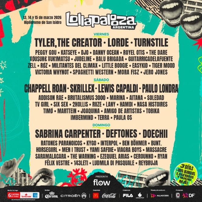 Este es el Lineup por día de Lollapalooza Argentina 2026