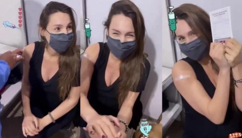 En su octavo mes de embarazo, Pampita se vacuna contra el coronavirus