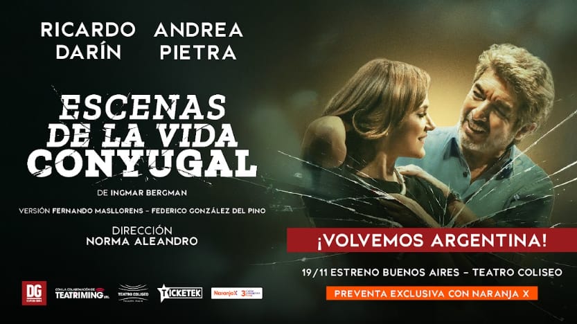 Un éxito internacional vuelve al país: “Escenas de la vida conyugal” con Ricardo Darin y Andrea Pietra
